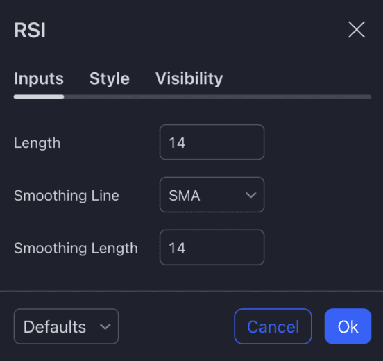 تنظیمات اندیکاتور rsi